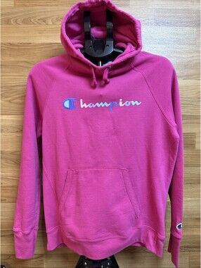 Champion Womens Magenta Hooded Sweatshirt Multicolor  Script Logo Jersey M